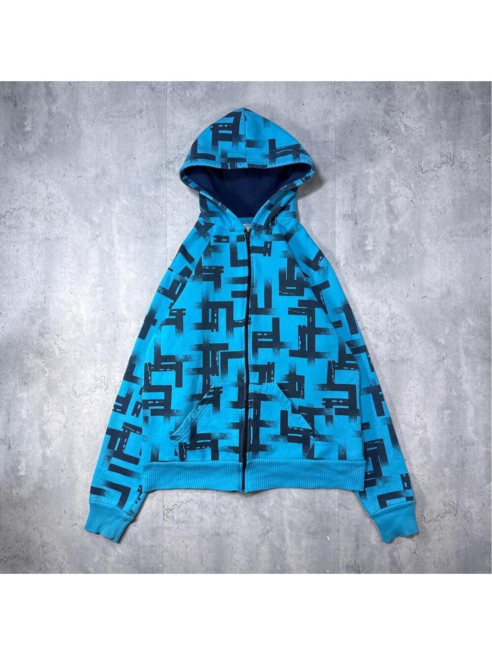 Y2K Point Break 00s Blue Hoodie Grunge Zip Up Jacket